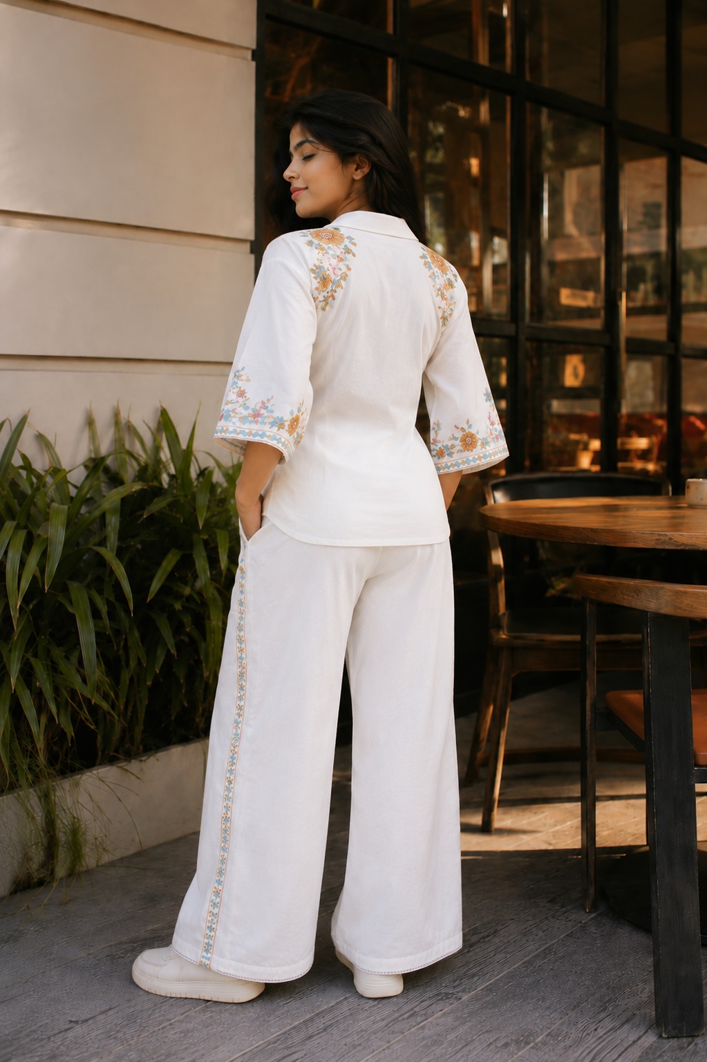 Ivory Floral Embroidered Cotton Co-Ord Set - Image 2