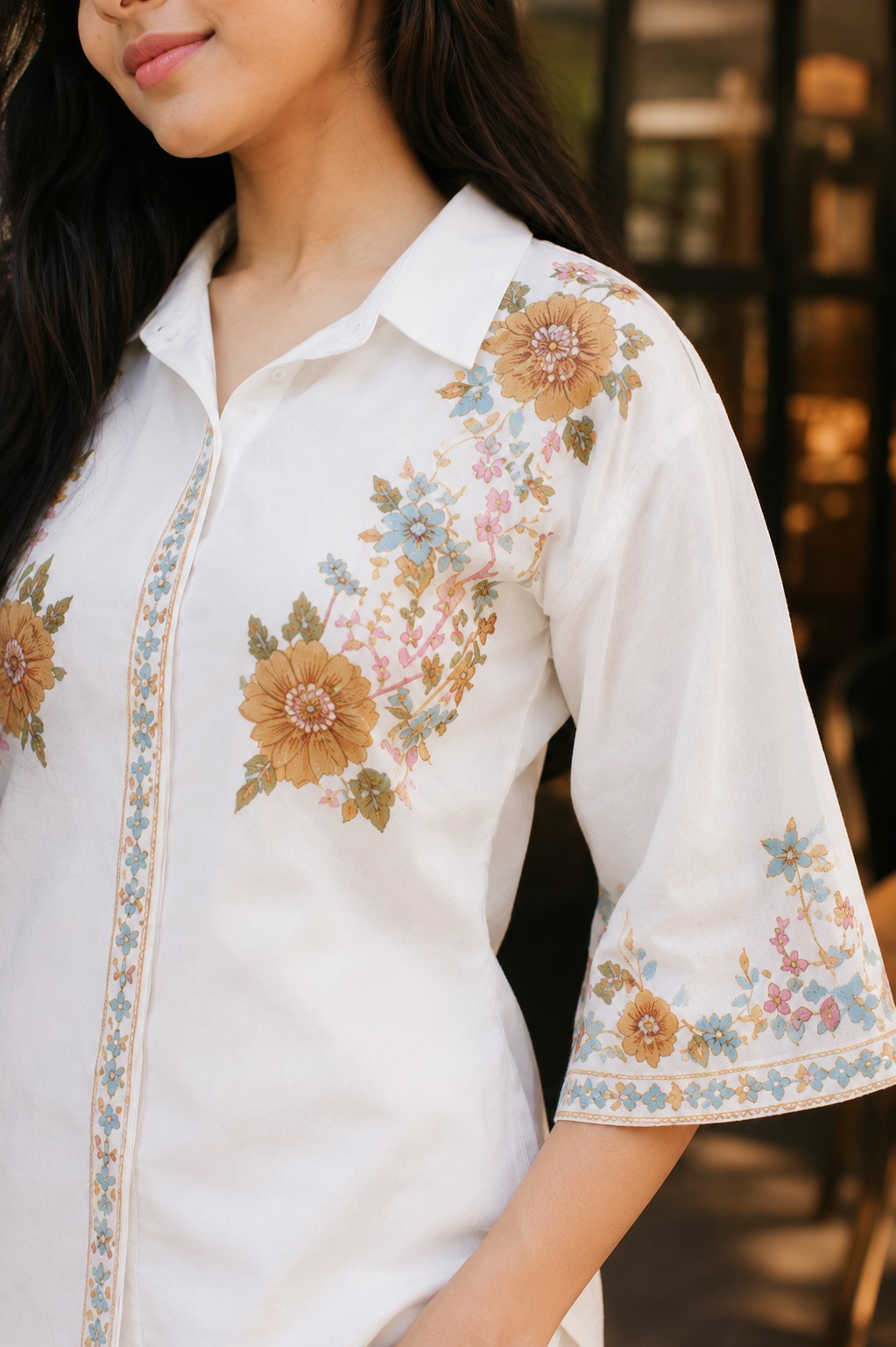 Ivory Floral Embroidered Cotton Co-Ord Set - Image 3