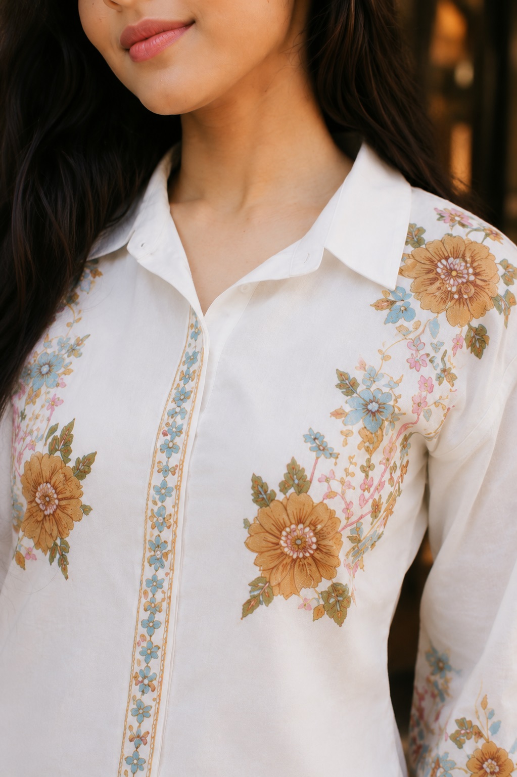 Ivory Floral Embroidered Cotton Co-Ord Set - Image 6