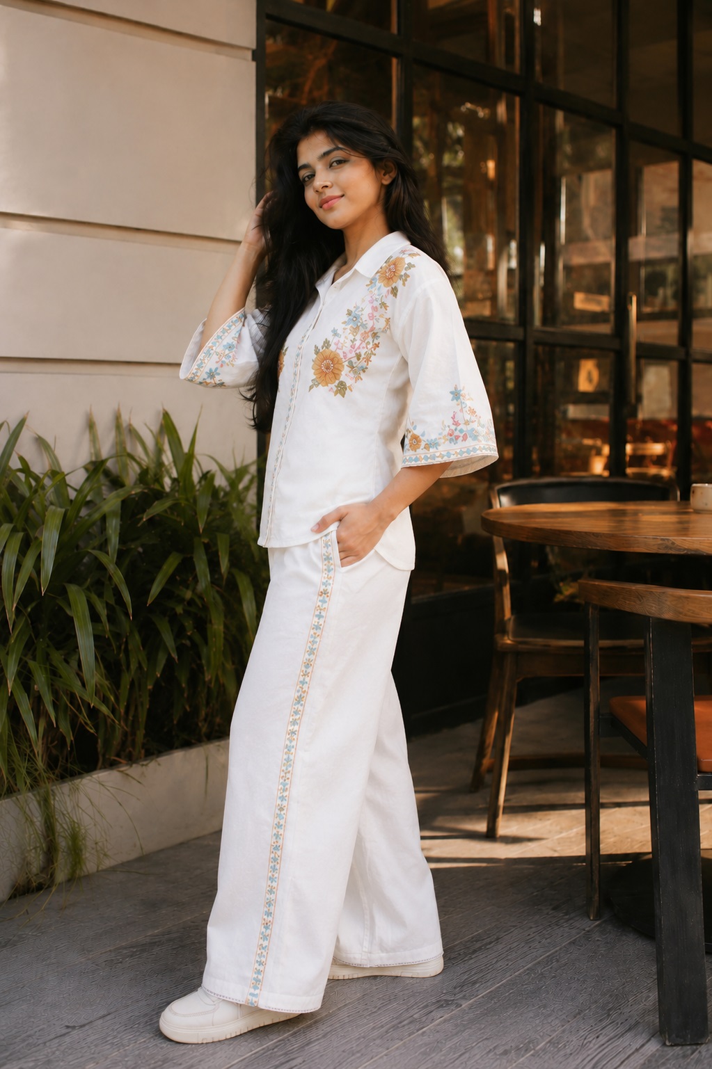 Ivory Floral Embroidered Cotton Co-Ord Set - Image 7
