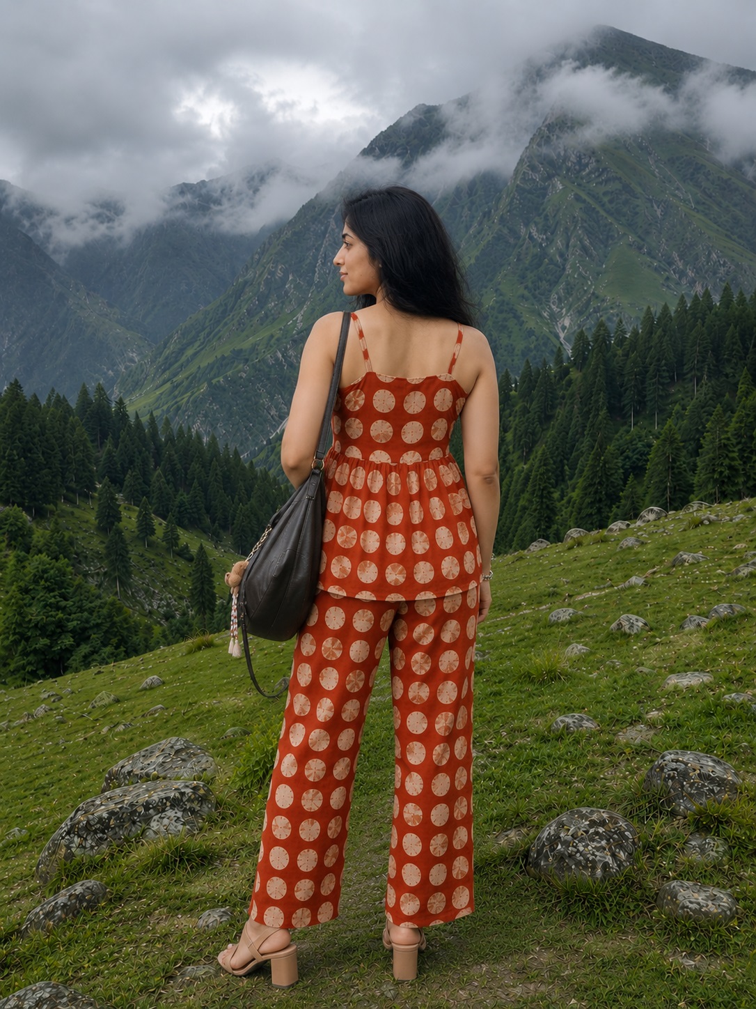Rust Orange Polka Print Cotton Co-Ord Set for Women - Image 3