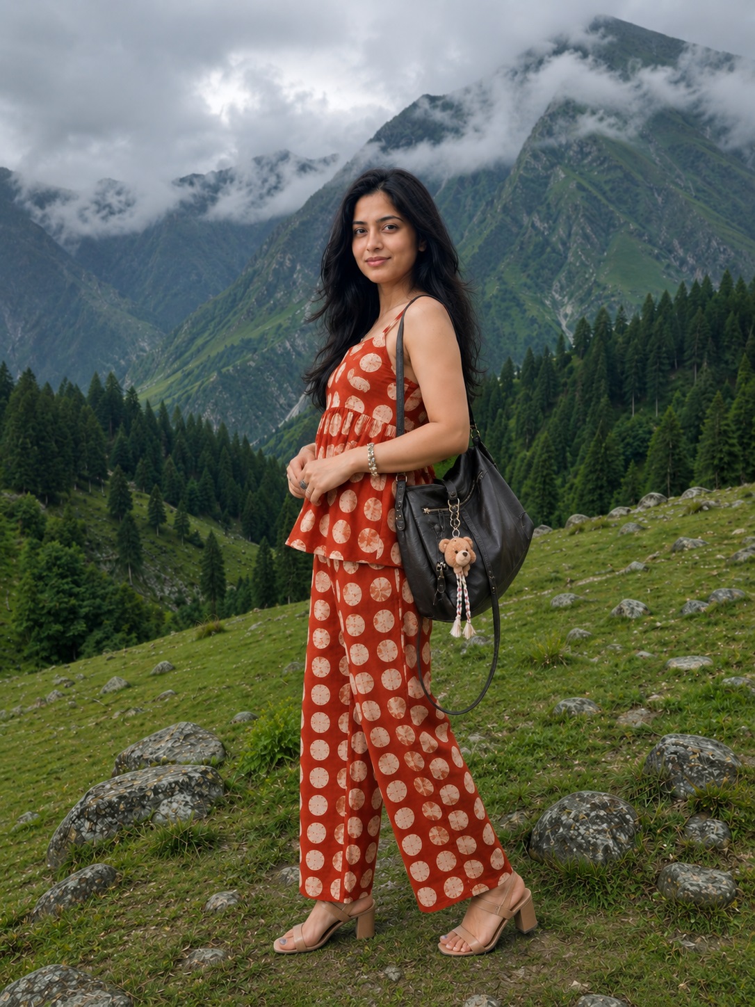 Rust Orange Polka Print Cotton Co-Ord Set for Women - Image 2