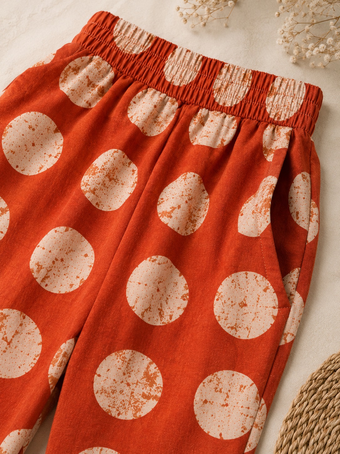 Rust Orange Polka Print Cotton Co-Ord Set for Women - Image 7