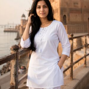 White Pure Cotton Co-Ord Set for Women with Palazzo Pants