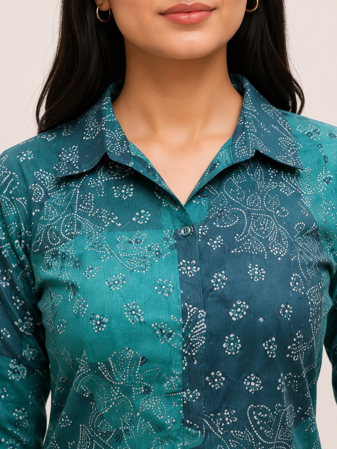 Elegant Teal Printed Women’s Co-Ord Set - Image 3