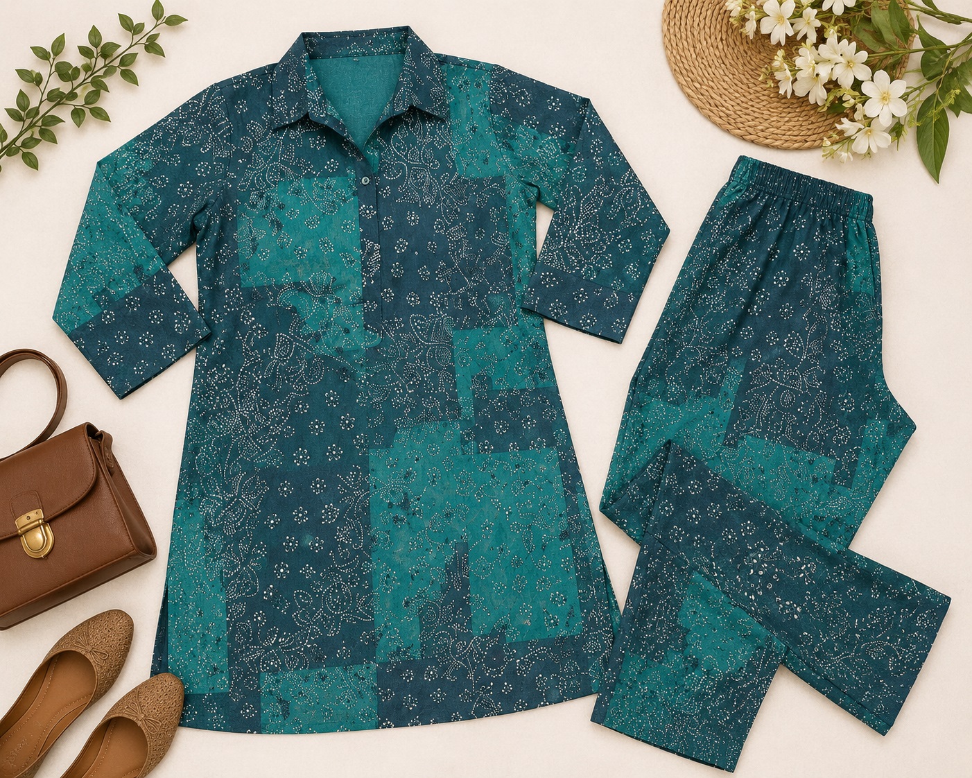 Elegant Teal Printed Women’s Co-Ord Set - Image 6