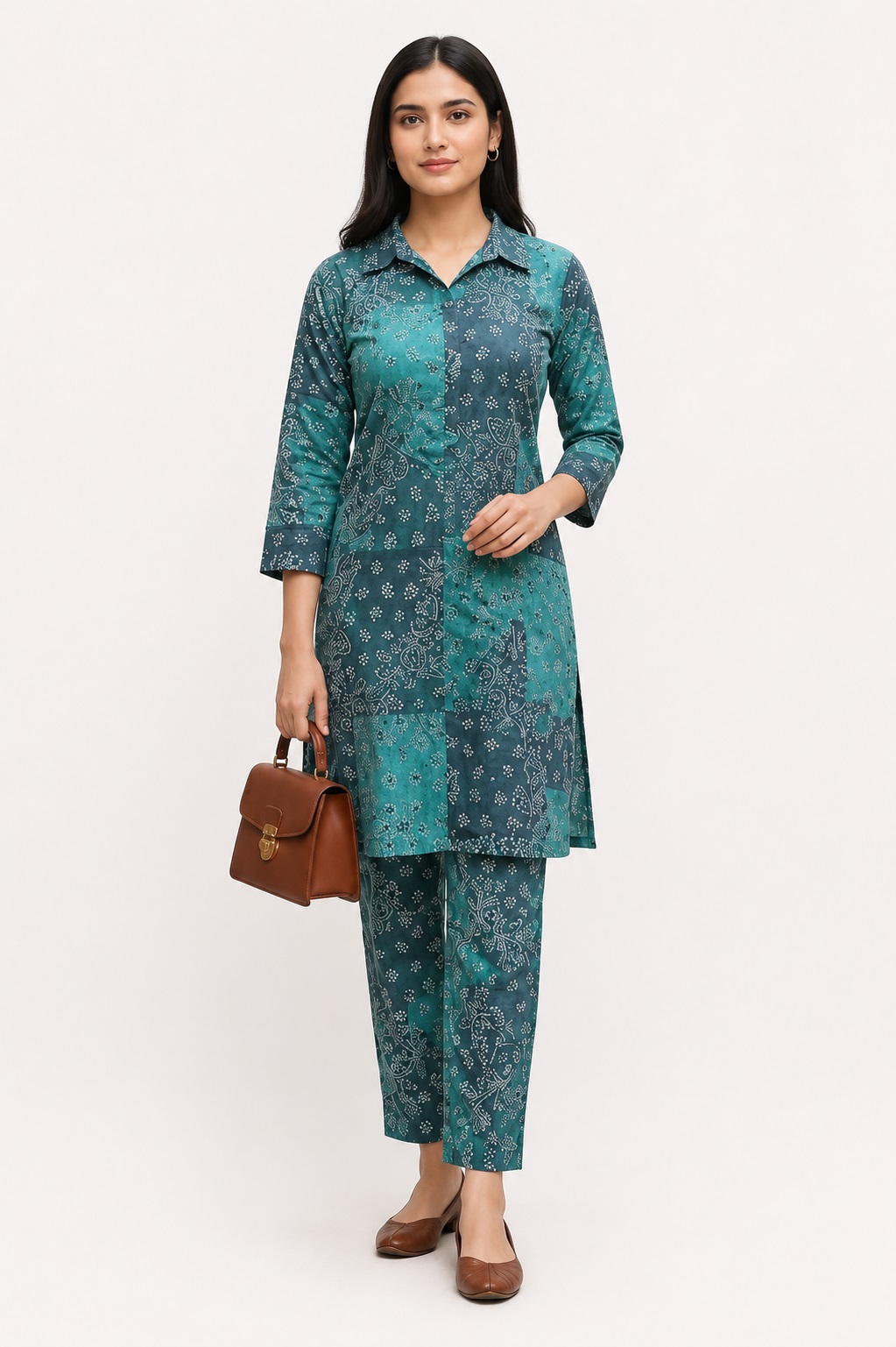 Women-Teal-Printed-Co-Ord-Set